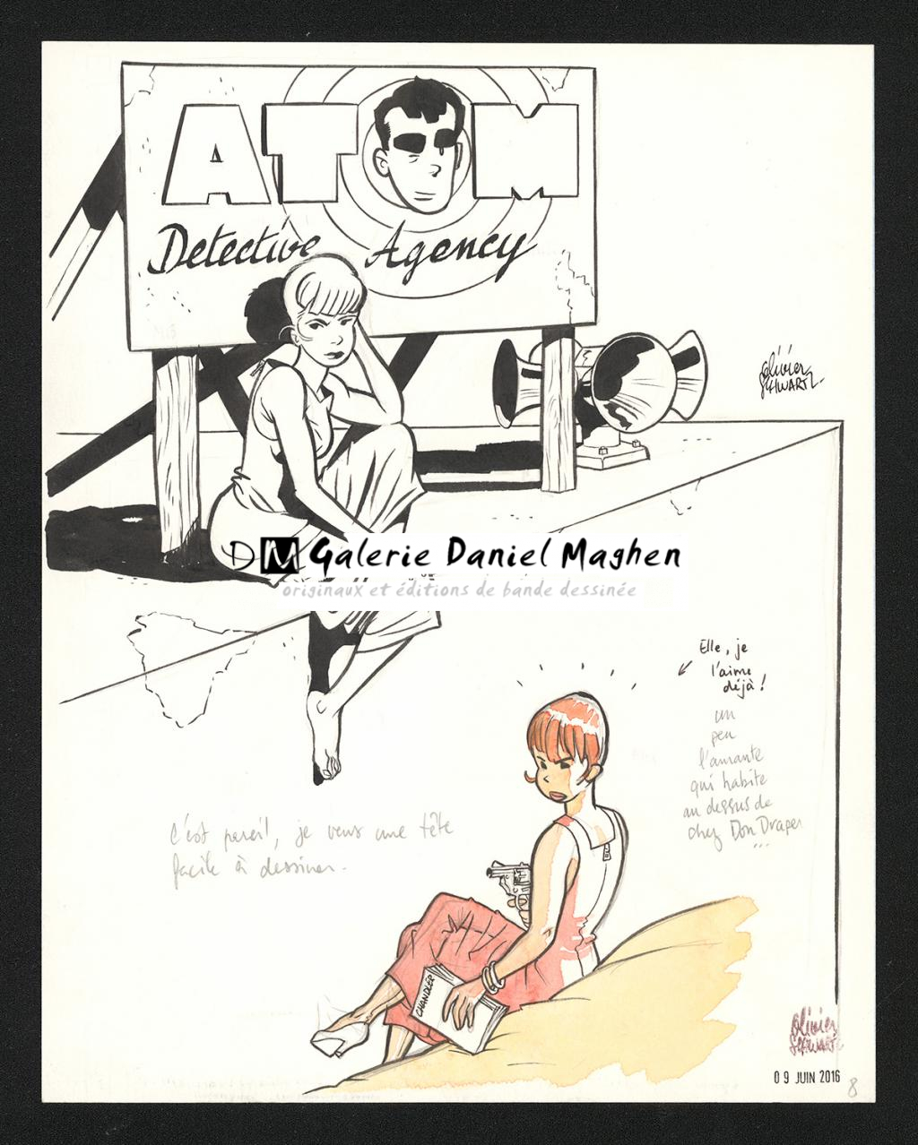 Illustration originale, recherche de personnage Mimi publiée dans le tirage de luxe Dupuis et Black and White - Olivier Schwartz - Encre de Chine sur papier - 6220