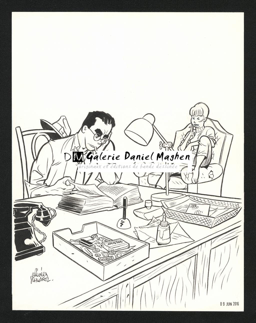 Illustration originale pour la page de titre du tirage de luxe Black and White - Olivier Schwartz - Encre de Chine sur papier - 6224