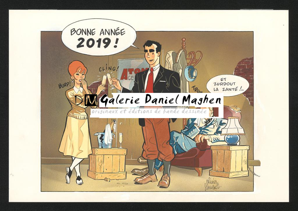 Illustration originale pour une carte de voeux de 2019 - Olivier Schwartz - Gouache sur papier - 5434