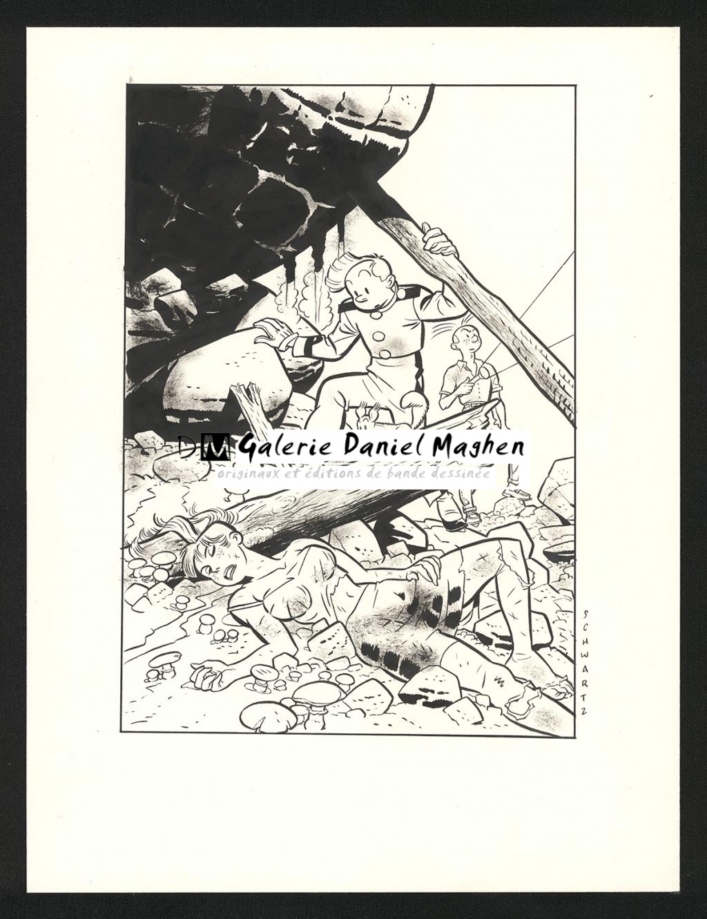 Le tremblement de terre, illustration originale - Olivier Schwartz - Encre de Chine sur papier - 6583