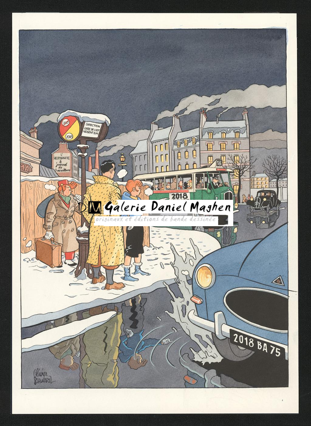 Illustration originale pour une carte de voeux de 2018 - Olivier Schwartz - Gouache sur papier - 6584