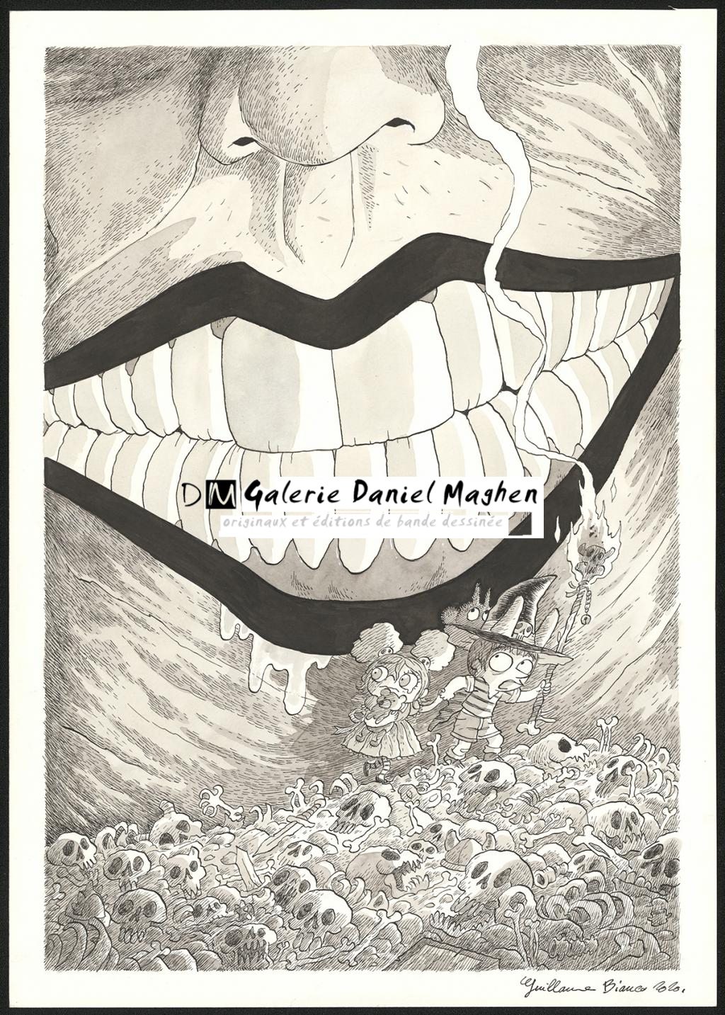 Illustration originale en hommage à la série Les Ogres Dieux - Guillaume Bianco - Encre de Chine et lavis sur papier - 6601